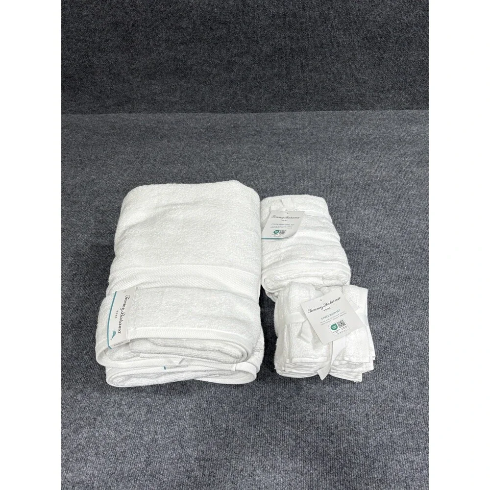 Tommy Bahama 9 Piece Premium Cotton Bath Towel Set Solid White NEW